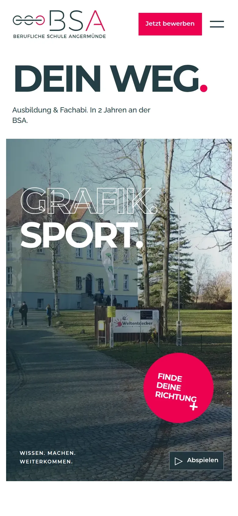 Website BSA Berufliche Schule Angermünde auf dem Smartphone