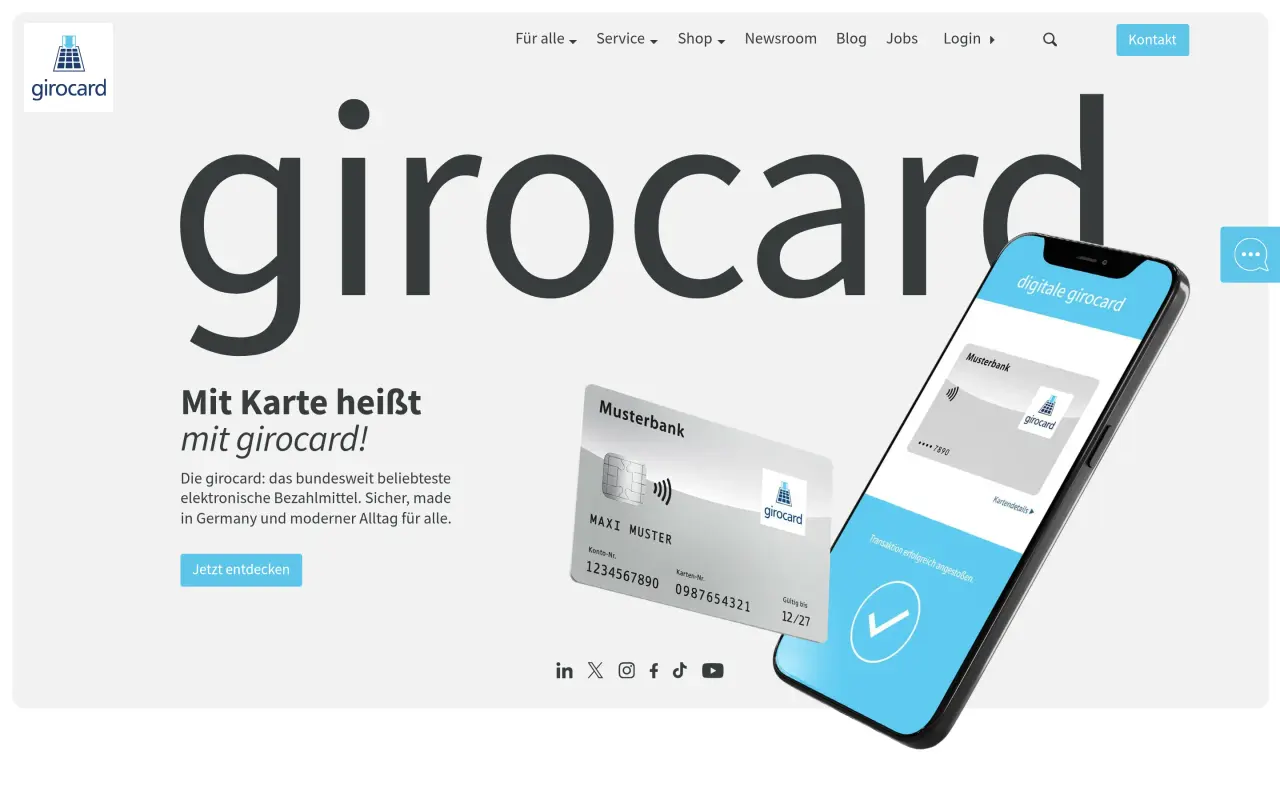 girocard · Studio, Studio-Fassung von Drela: erster Bildschirm am Desktop