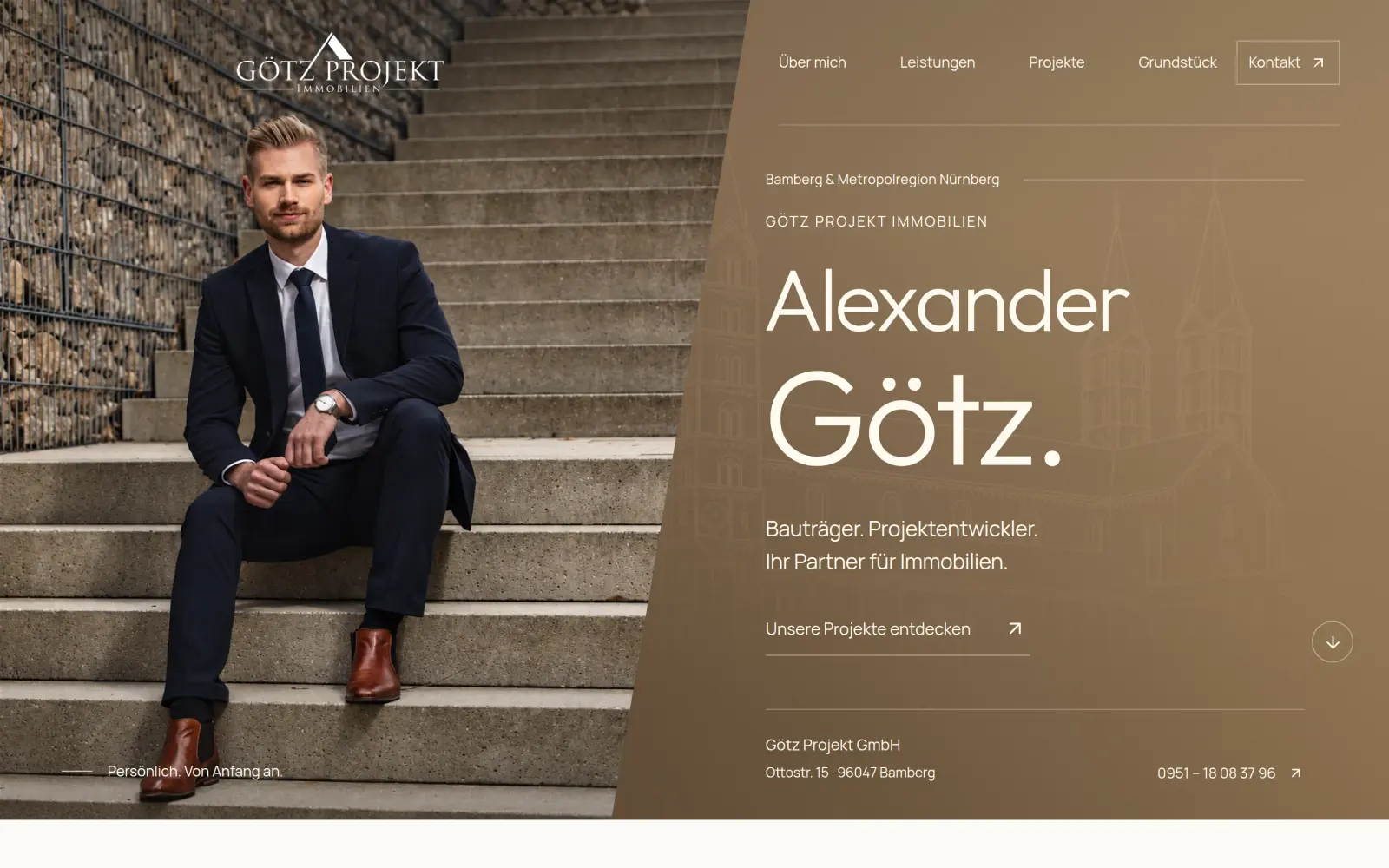 Startseite der Studio-Fassung für Götz Projekt, Bauträger und Projektentwicklung, gestaltet von Drela