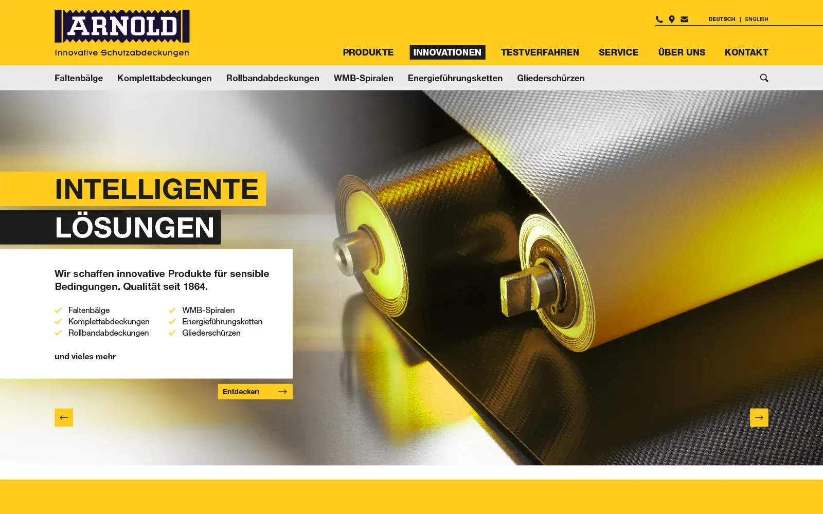 Startseite der ARNO ARNOLD GmbH mit Produkten für den Maschinenschutz