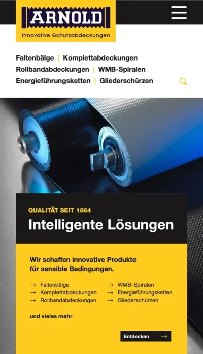 Mobile Ansicht der ARNO-ARNOLD-Website mit Produktübersicht