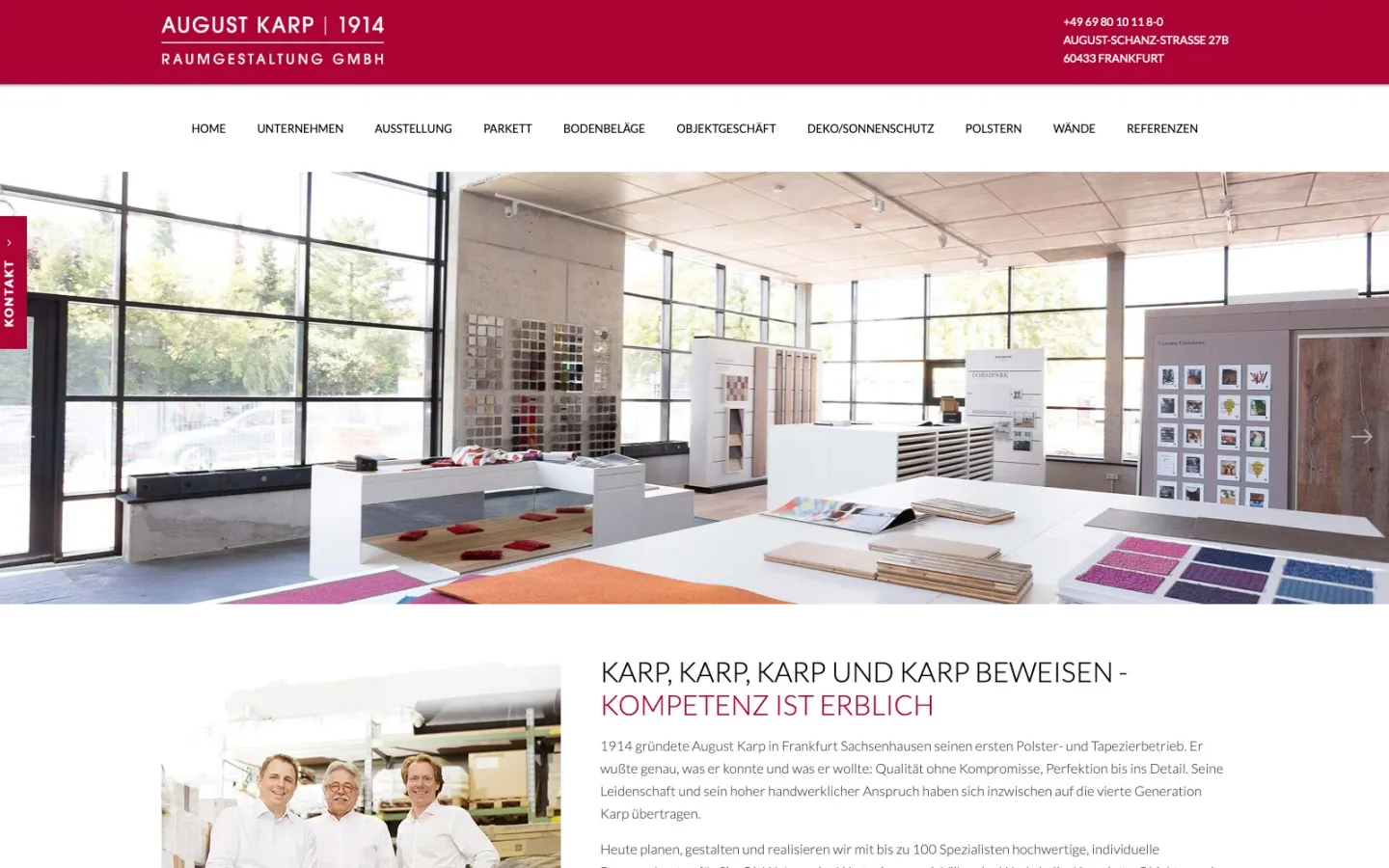Startseite der Website von August Karp Raumgestaltung GmbH, Stand beim Livegang