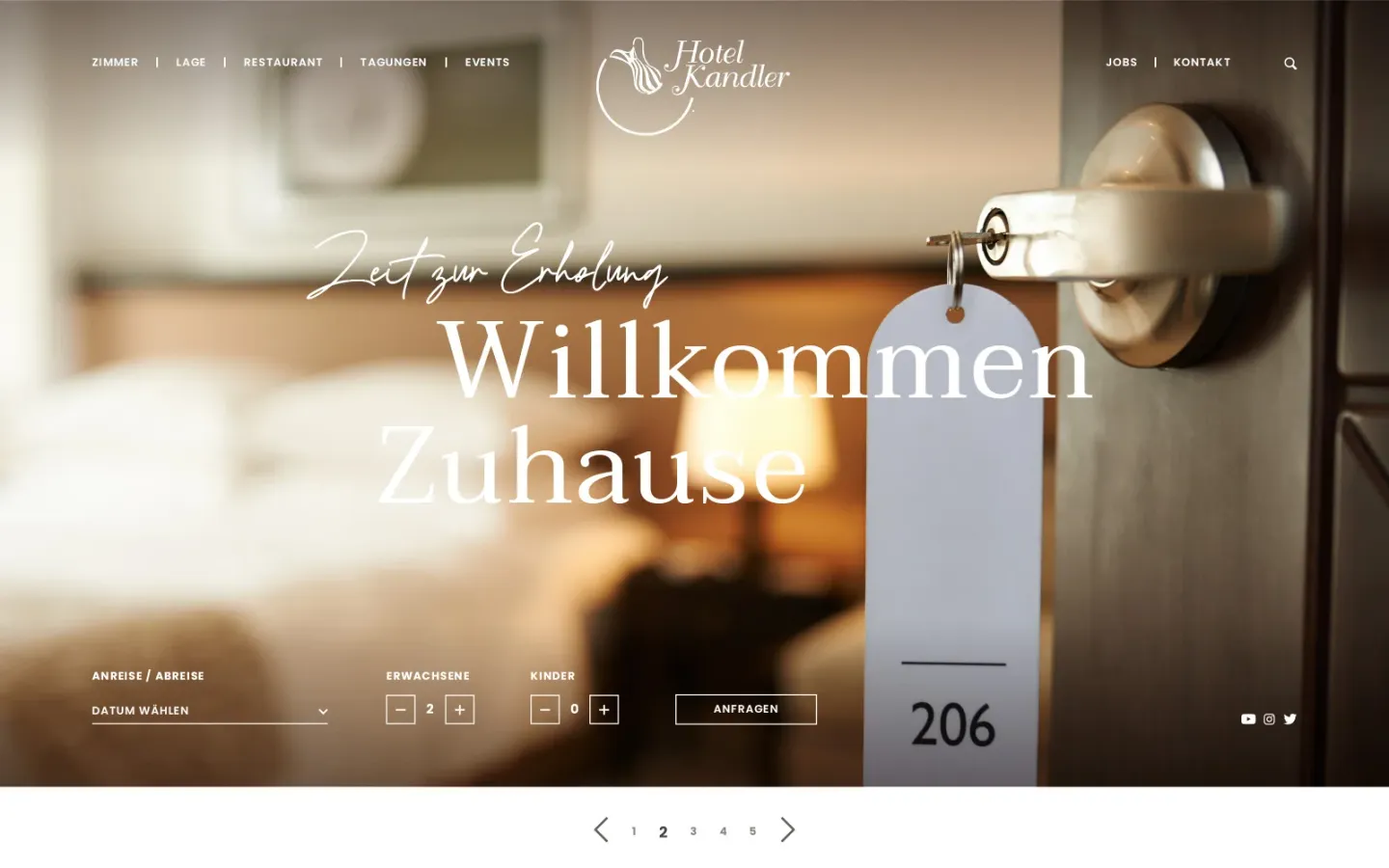 Startseite der Website von Hotel Kandler, Stand beim Livegang