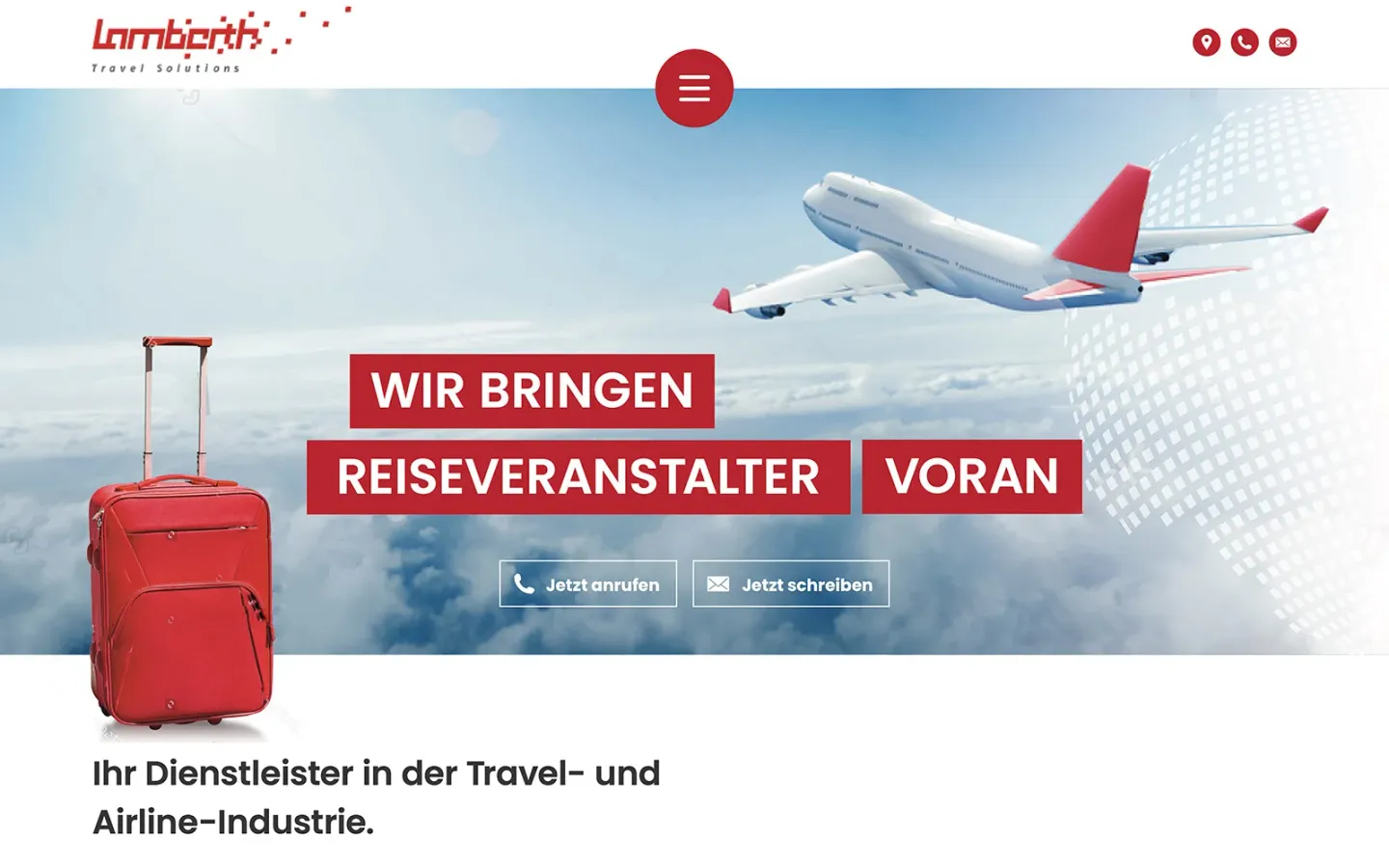 Startseite der Website von Lamberth Travel Solutions, Stand beim Livegang