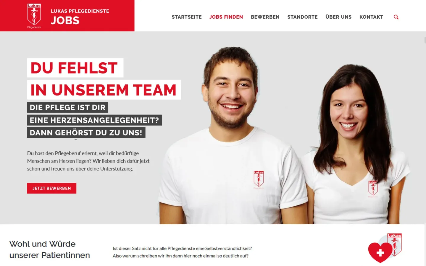 Startseite der Website von Lukas Pflegedienste, Stand beim Livegang