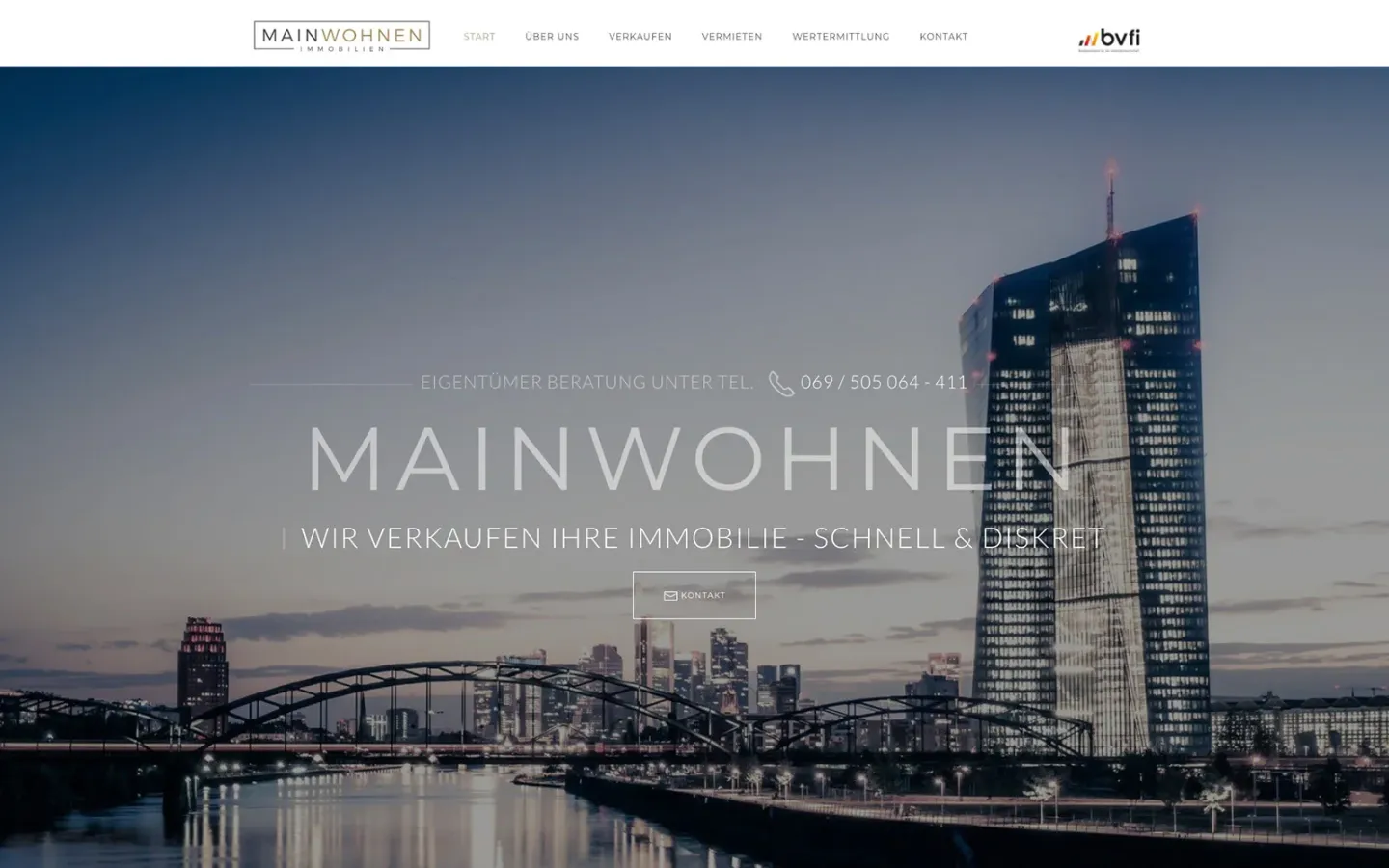 Startseite der Website von Mainwohnen Immobilien, Stand beim Livegang