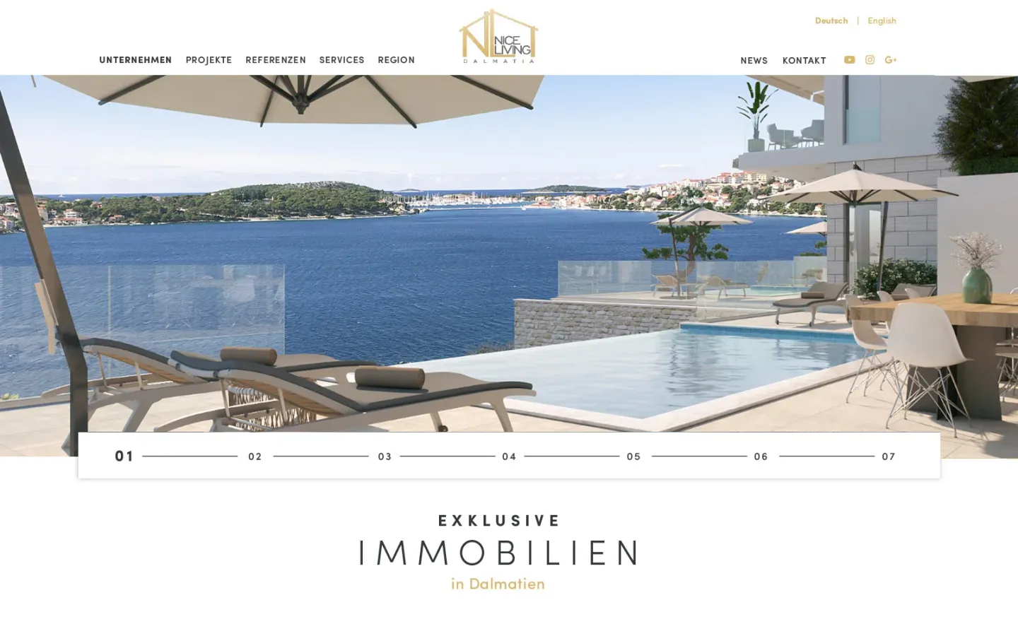 Startseite der Website von Nice Living Dalmatia, Stand beim Livegang
