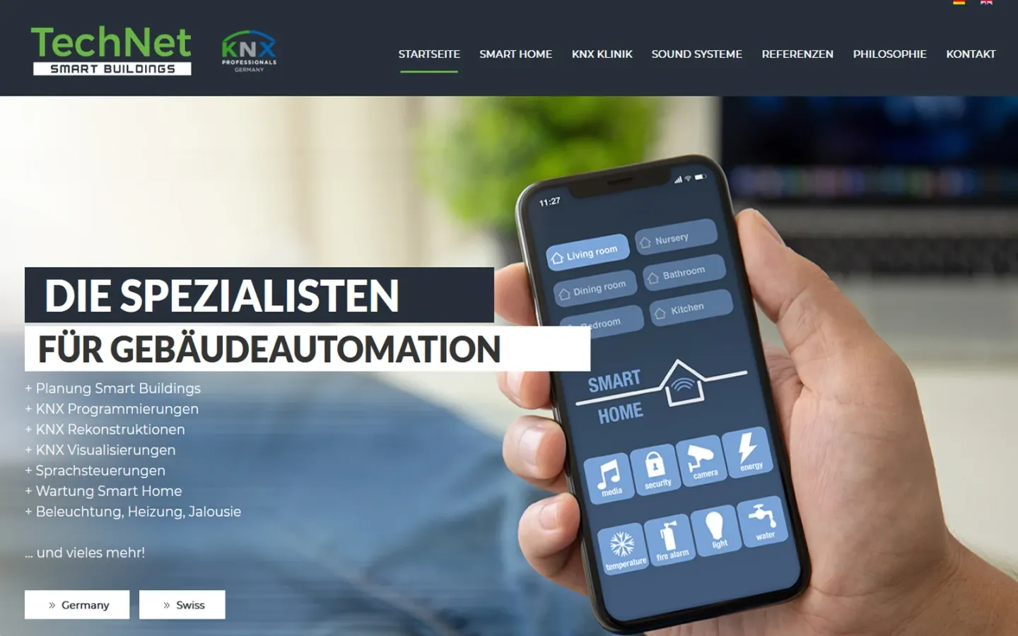Startseite der Website von TechNet Smart Buildings, Stand beim Livegang
