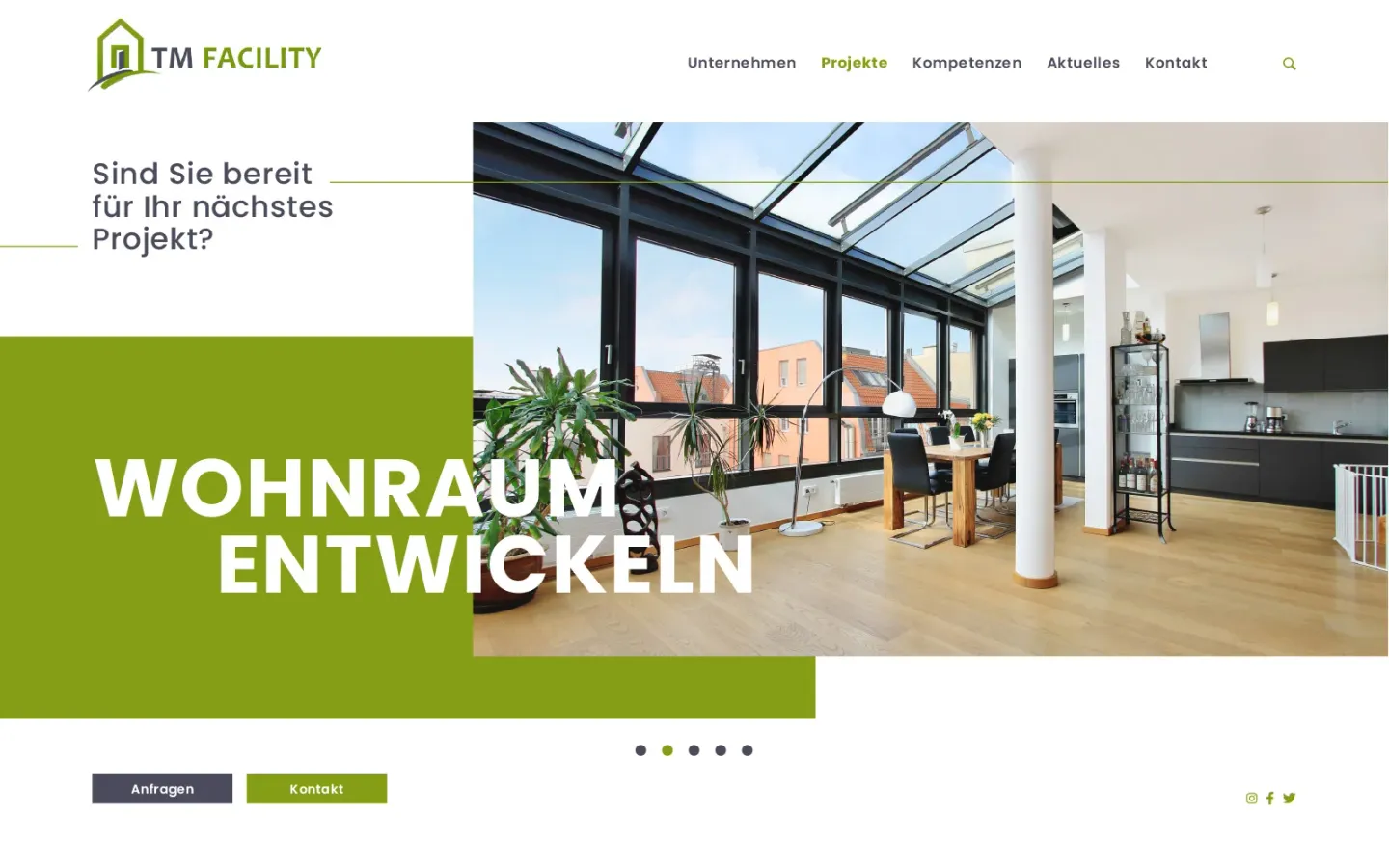 Startseite der Website von TM Facility GmbH, Stand beim Livegang