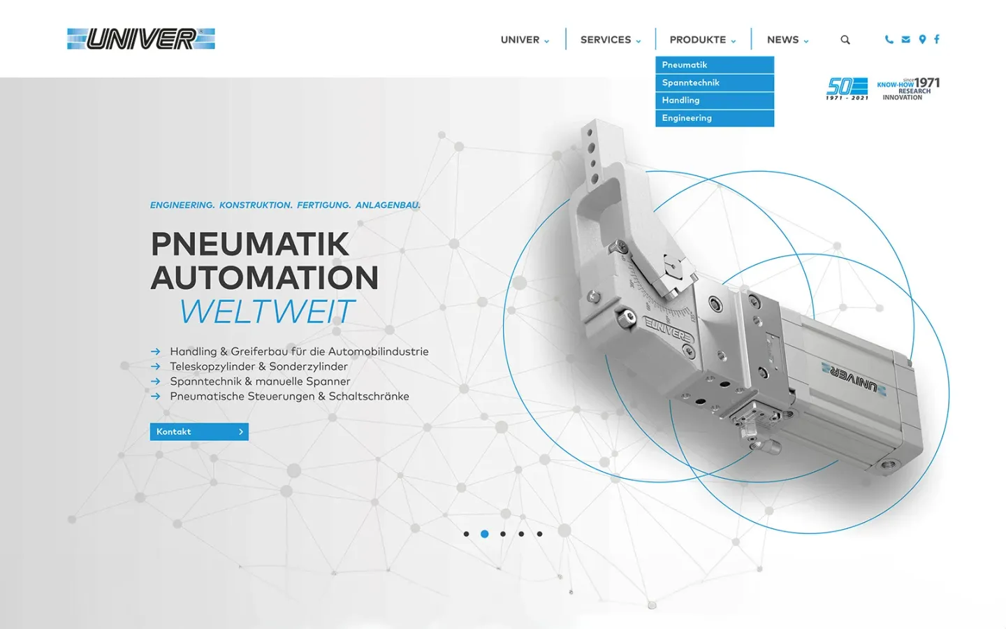 Startseite der Website von UNIVER, Stand beim Livegang