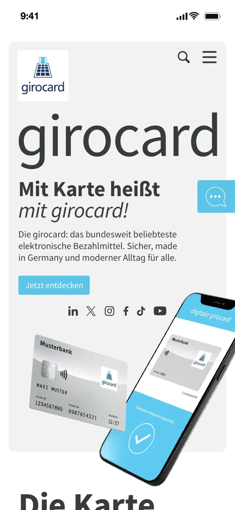 Website girocard auf dem Smartphone